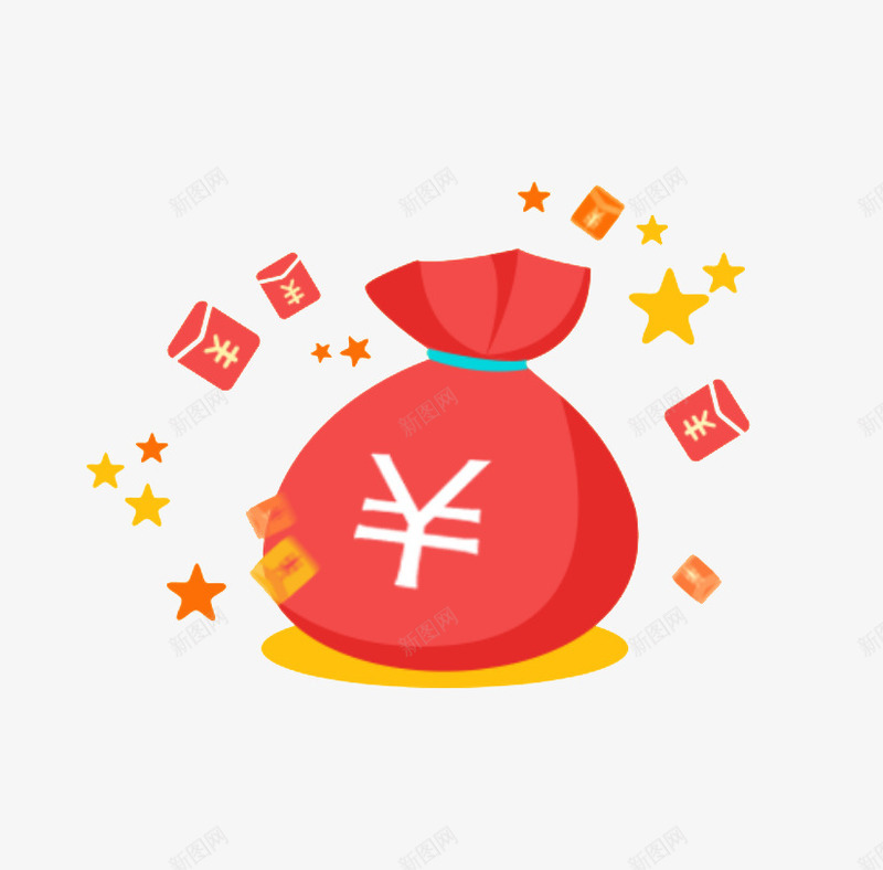 红色金币新年钱袋png免抠素材_88icon https://88icon.com 大礼包 新年大礼包 新年物料 新年红包 福袋 红包 金袋子 钱袋 钱袋模型