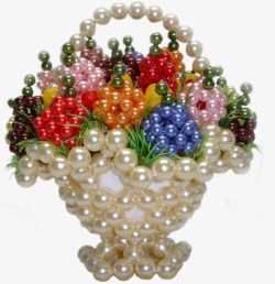 五彩颜色珍珠编制花篮素材