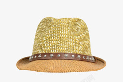 宽帽檐棕色度假铆钉皮质男士沙滩帽实物高清图片
