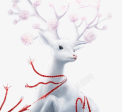 红色驯鹿卡通手绘梦幻白色麋鹿高清图片