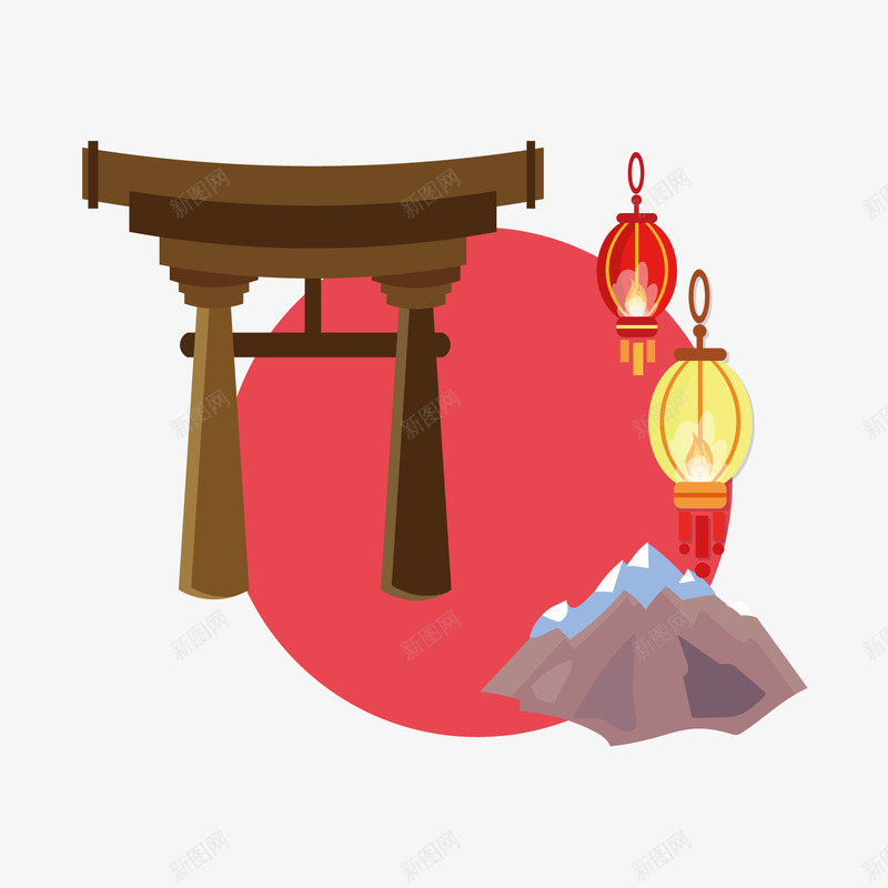 和风png免抠素材_88icon https://88icon.com 太阳 富士山 灯笼 神社 美丽的富士山