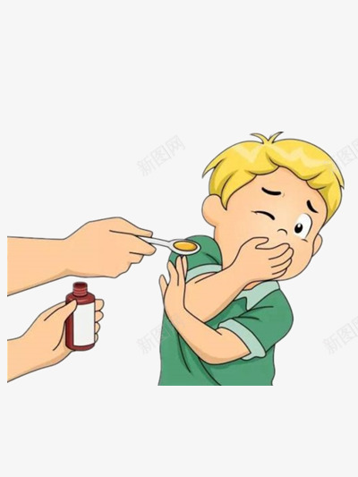孩子不吃药png免抠素材_88icon https://88icon.com 人物 勺子 吃药卡通图 彩色 药瓶