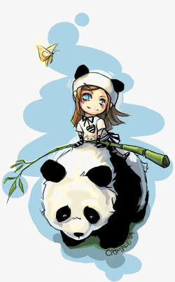 女孩与熊猫熊猫女孩高清图片