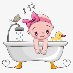 宝宝洗澡海绵洗澡的婴儿高清图片