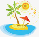 沙滩手绘海报椰子树太阳伞素材