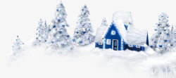 蓝色圣诞树冰雪小屋高清图片
