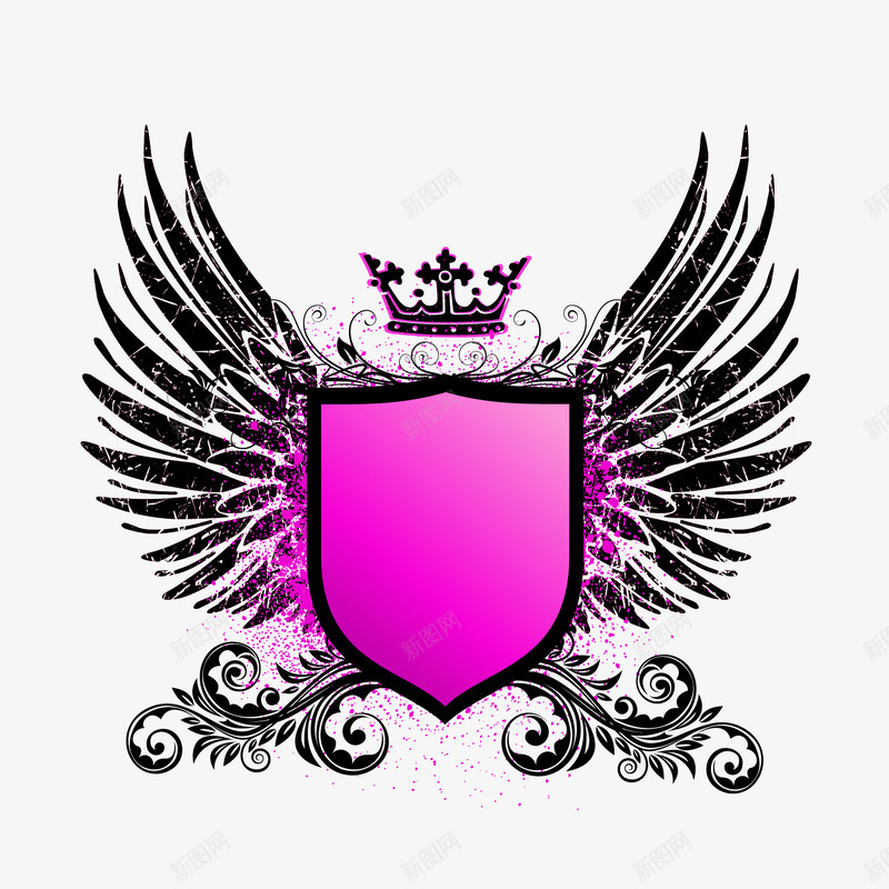 冷色调盾牌矢量图ai免抠素材_88icon https://88icon.com 女王 粉色盾牌 非主流 黑暗的翅膀 黑暗皇冠 矢量图