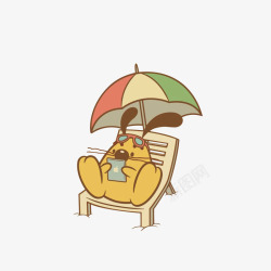 卡通遮挡卡通伞遮阳光坐在躺椅上玩手机的高清图片