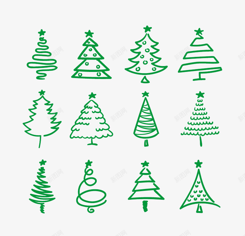 12款绿色手绘圣诞树png免抠素材_88icon https://88icon.com 圣诞树 手绘 绿树 绿色