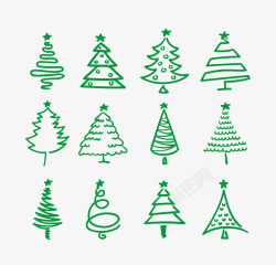 12款绿色手绘圣诞树素材