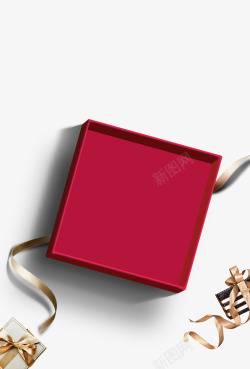开心购物女人红色礼盒高清图片