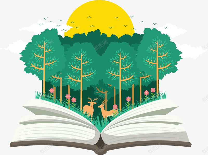 读书日翻开书本树林矢量图ai免抠素材_88icon https://88icon.com 书本树林 树林 矢量png 翻开书本 读书日 阅读日 矢量图