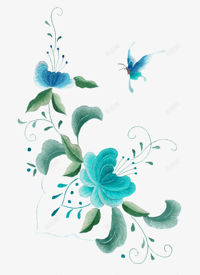 传统文化png免抠素材_88icon https://88icon.com 中国传统文化 刺绣 文化艺术 真丝围巾设计图 花草 花草类 苏州刺绣 蝶恋花