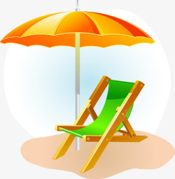 手绘沙滩太阳伞躺椅素材