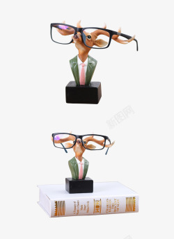 礼物办公室桌面摆件创意眼镜架萌系梅花鹿摆件高清图片