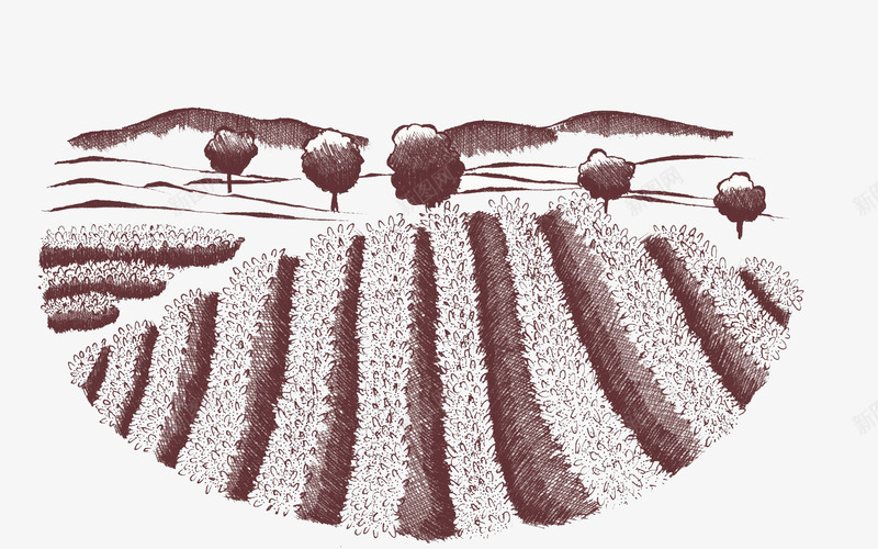 装饰插画农地梯田png免抠素材_88icon https://88icon.com 农地蔬菜 农田 农田插画 单色 树与山 梯田 装饰插画