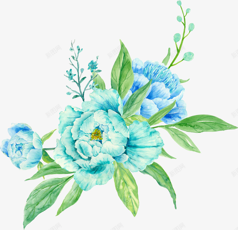蓝色装饰花朵png免抠素材_88icon https://88icon.com 叶子 手绘 桔梗 简图 花朵 蓝色的 藤条 装饰