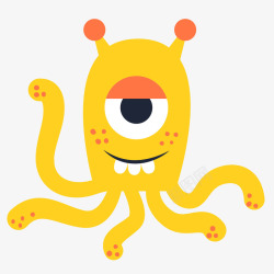 独眼怪兽手绘黄色独眼章鱼矢量图高清图片