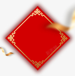 中国风红色菱形贴纸素材