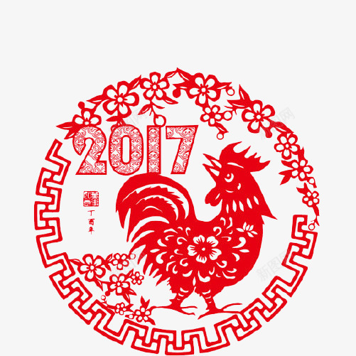 2017鸡年贴画片png免抠素材_88icon https://88icon.com 红色 装饰素材 贴画 镂空 鸡年