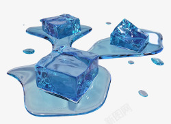 手绘碎冰图片蓝色融化的冰块高清图片