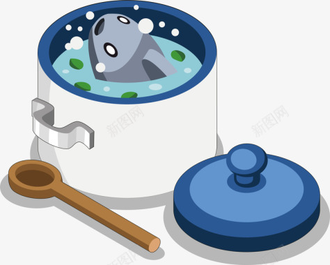 电饭锅蓝色电饭锅中国传统煲汤美食矢量图图标图标