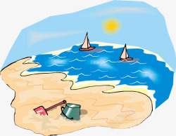 海边沙滩帆船风景插画素材