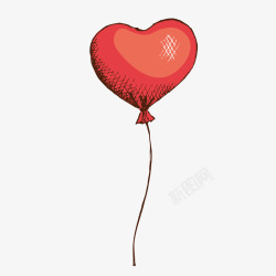 红色手绘心形光泽气球悬挂素材
