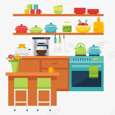 厨房厨房生活用品图标场景矢量图图标