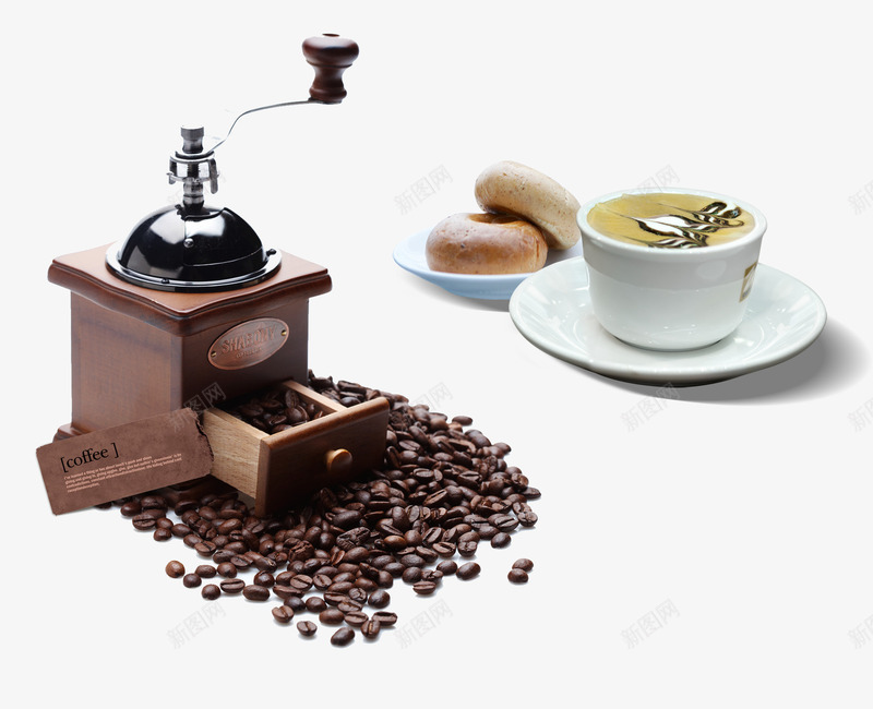 悠闲时光psd免抠素材_88icon https://88icon.com 咖啡杯 咖啡豆 杯子 甜甜圈 盘子