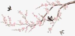 中国文化传统冬手绘复古梅花鸟儿高清图片