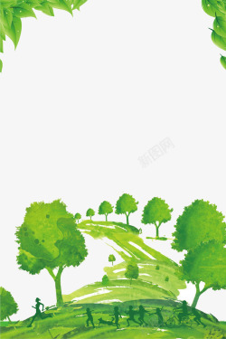 纸上的绿色草地绿色清新健康低碳出行海报背景高清图片