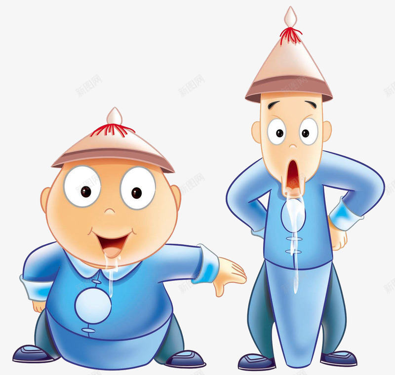可爱的胖瘦衙门官员png免抠素材_88icon https://88icon.com 卡通 口水 可爱 帽子 手绘 瘦子 肥胖对比 胖字 蓝色
