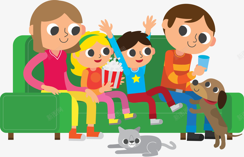 卡通幸福快乐一家人png免抠素材_88icon https://88icon.com 人与宠物 养宠物 卡通 宠物狗 宠物猫 客厅 幸福快乐一家人 有爱 沙发 狗狗 猫咪