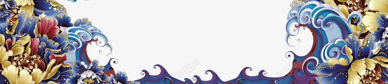 蓝色中国风立体海浪框架png免抠素材_88icon https://88icon.com 3D浪花 抽象海浪素材 新图网 波浪 浪花 海浪 立体剪纸 边框纹理