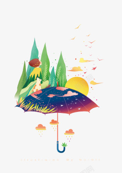 女孩与树林雨伞高清图片