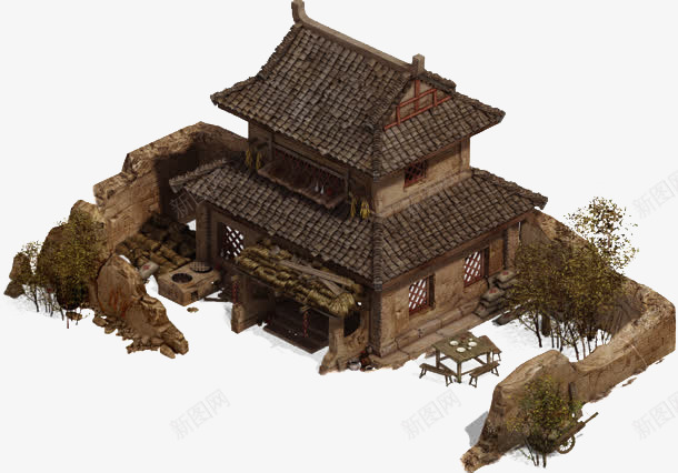 古香古色庭院png免抠素材_88icon https://88icon.com 3D模型 3d模型png 仿古建筑 双层建筑 户型矢量图片ps 模型免扣 模型免扣图片 绿色植物 美丽庭院