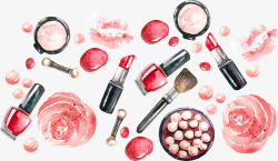 红色指甲油手绘水彩化妆品高清图片
