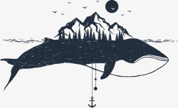 ins风格背景鲸鱼黑白花臂图案矢量图图标高清图片