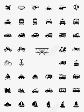 交通工具圆形扁平化交通工具图标汽车飞机摩托车图标