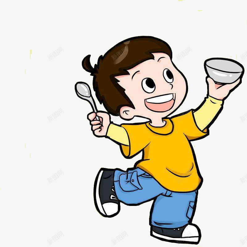 站着拿着碗的小孩png免抠素材_88icon https://88icon.com 勺子 卡通 可爱 大笑 小孩 开心 男孩 站着 站着的小孩