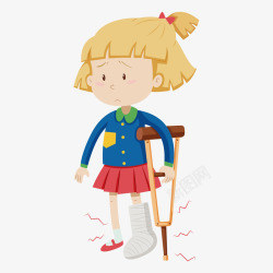 全国助残日舞台受伤拄着拐杖帮着石膏的小女孩矢量图高清图片