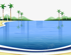 彩色海滨风景椰树沙滩矢量图素材