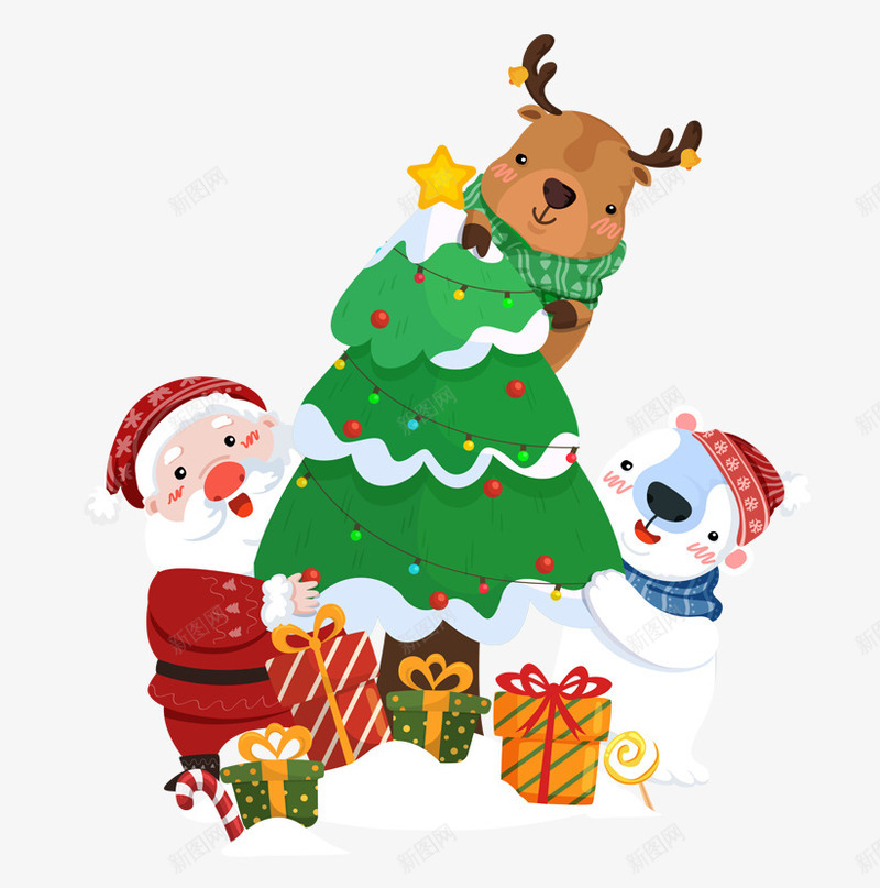 圣诞老人圣诞树麋鹿png免抠素材_88icon https://88icon.com 圣诞树 圣诞老人 拐杖糖 礼盒 素材 雪人 麋鹿