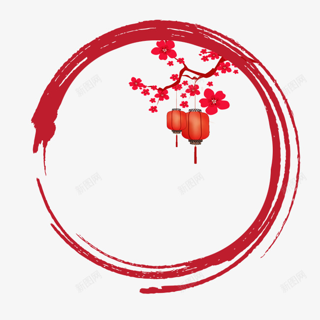 中国风灯笼框png免抠素材_88icon https://88icon.com 中国风 图形框 圆形边框 梅花 灯笼 灯笼框 灯笼边框 红色