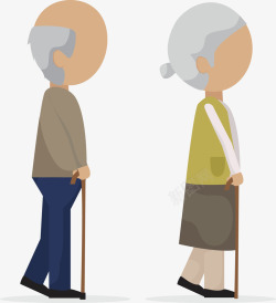 卡通一起走路的老年夫妇矢量图素材