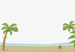 卡通沙滩大海椰子树素材