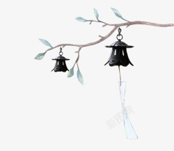 风铃手绘树枝与风铃装饰高清图片