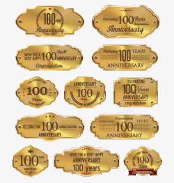 金色100周年纪念标签素材