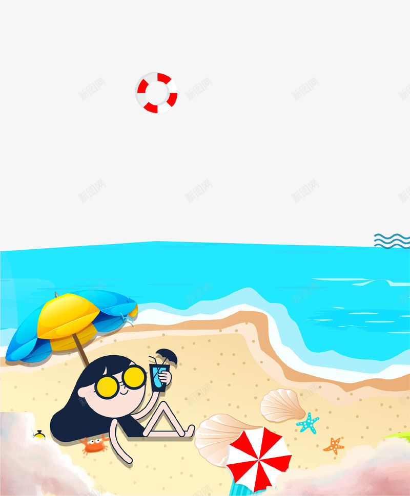 卡通海滩旅行海报psd免抠素材_88icon https://88icon.com 休闲 创意设计 卡通 大海 小女孩 旅行 海滩 游泳